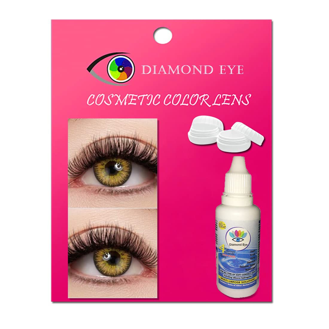 Diamond Eye Color contact lens Hazel color eye contact lens with case and solution zero power for women girls (Hazel Color)